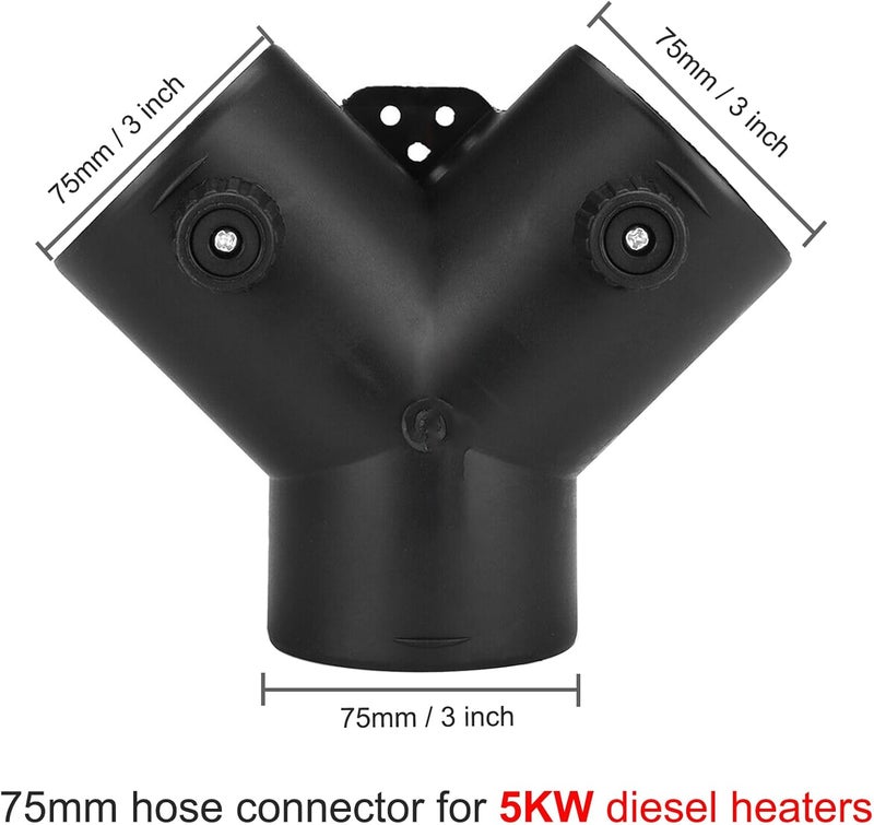 Copgge Diesel Heater Duct Connector Parking Heater Pipe Hose Ducting Vent Connector with Adjustable Valve Flap for Eberspacher Webasto Diesel Heater, for Chinese Diesel Heater 5KW 8KW (Y Branch 75MM) - Image 2